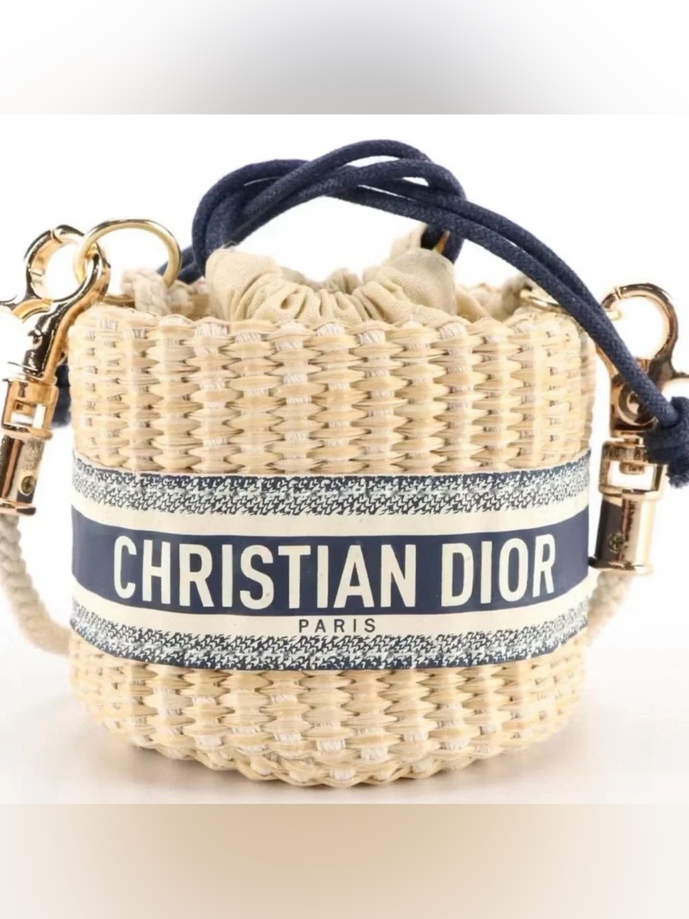 Mini Christian Dior Beauty VIP Drawstring Straw Pouch Crossbody Bag